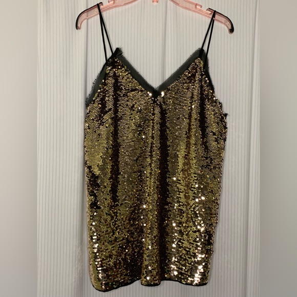 H&M Gold Sequin Camisole Top Lined Size 8 - Picture 1 of 7